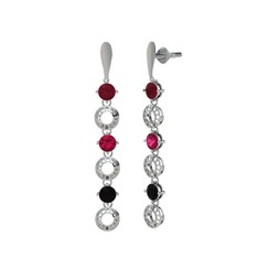 Kök yakut, rodolit garnet ve siyah zirkon 925 ayar gümüş küpe