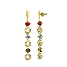 Garnet, beyaz zirkon ve peridot 18 ayar altın küpe