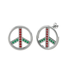 Garnet ve yeşil kuvars 18 ayar beyaz altın küpe