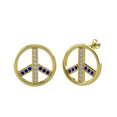 Swarovski ve lab safir 8 ayar altın küpe