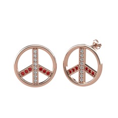 Beyaz zirkon ve garnet 14 ayar rose altın küpe