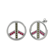 Peridot ve rodolit garnet 18 ayar beyaz altın küpe