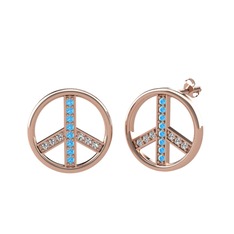 Barış Küpe - Akuamarin ve beyaz zirkon 18 ayar rose altın küpe #13kyrxp