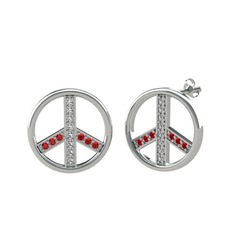 Beyaz zirkon ve garnet 8 ayar beyaz altın küpe