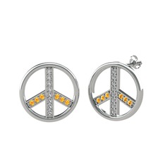 Barış Küpe - Beyaz zirkon ve sitrin 925 ayar gümüş küpe #14b5b8q