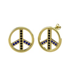 Barış Küpe - Siyah zirkon ve lab safir 14 ayar altın küpe #163eyoi