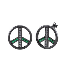 Barış Küpe - Pırlanta ve yeşil kuvars 925 ayar siyah rodyum kaplama gümüş küpe (0.144 karat) #16xkpzc