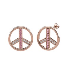 Barış Küpe - Pembe kuvars ve beyaz zirkon 8 ayar rose altın küpe #17bbk26
