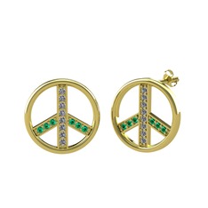 Barış Küpe - Pırlanta ve yeşil kuvars 14 ayar altın küpe (0.144 karat) #17slswh