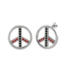 Siyah zirkon ve garnet 14 ayar beyaz altın küpe