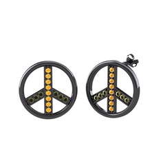 Barış Küpe - Sitrin ve peridot 925 ayar siyah rodyum kaplama gümüş küpe #1agcl5