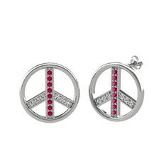 Rodolit garnet ve beyaz zirkon 14 ayar beyaz altın küpe