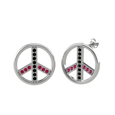 Siyah zirkon ve rodolit garnet 14 ayar beyaz altın küpe
