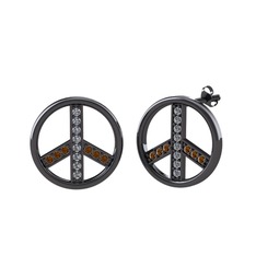 Barış Küpe - Pırlanta ve dumanlı kuvars 925 ayar siyah rodyum kaplama gümüş küpe (0.144 karat) #1fj0u0z