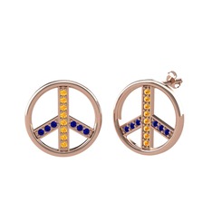 Barış Küpe - Sitrin ve lab safir 925 ayar rose altın kaplama gümüş küpe #1fu6502