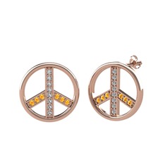 Barış Küpe - Beyaz zirkon ve sitrin 8 ayar rose altın küpe #1gg667k