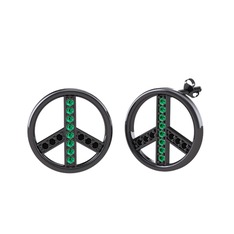 Barış Küpe - Yeşil kuvars ve siyah zirkon 925 ayar siyah rodyum kaplama gümüş küpe #1h6p9tw