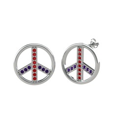 Garnet ve ametist 18 ayar beyaz altın küpe