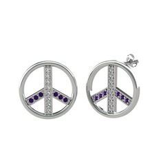 Swarovski ve ametist 8 ayar beyaz altın küpe