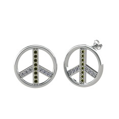 Peridot ve pırlanta 925 ayar gümüş küpe (0.108 karat)