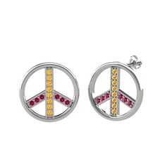 Barış Küpe - Sitrin ve rodolit garnet 14 ayar beyaz altın küpe #1kxv2e6