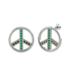 Yeşil kuvars ve peridot 18 ayar beyaz altın küpe