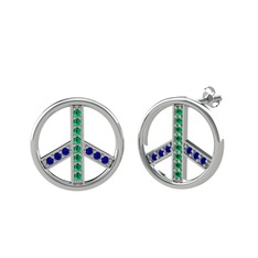 Barış Küpe - Yeşil kuvars ve lab safir 8 ayar beyaz altın küpe #1p06jij