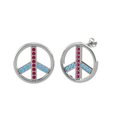 Rodolit garnet ve akuamarin 18 ayar beyaz altın küpe