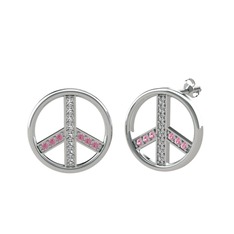 Barış Küpe - Swarovski ve pembe kuvars 8 ayar beyaz altın küpe #1q76sty