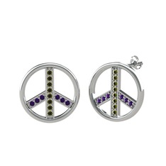 Barış Küpe - Peridot ve ametist 18 ayar beyaz altın küpe #1qq9tn