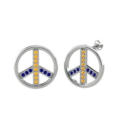 Barış Küpe - Sitrin ve lab safir 18 ayar beyaz altın küpe #1s354zr