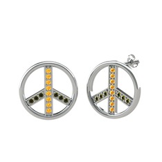 Barış Küpe - Sitrin ve peridot 8 ayar beyaz altın küpe #1t3yahh