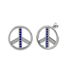 Lab safir ve swarovski 18 ayar beyaz altın küpe