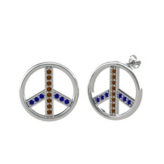 Barış Küpe - Dumanlı kuvars ve lab safir 14 ayar beyaz altın küpe #1xq9b1a