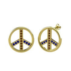 Barış Küpe - Dumanlı kuvars ve lab safir 8 ayar altın küpe #1xyipzb