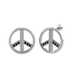 Barış Küpe - Swarovski ve siyah zirkon 14 ayar beyaz altın küpe #2pthhf
