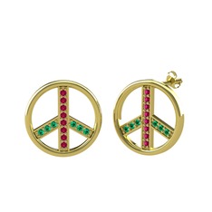 Barış Küpe - Rodolit garnet ve yeşil kuvars 925 ayar altın kaplama gümüş küpe #2w808x