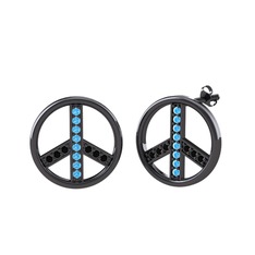 Barış Küpe - Akuamarin ve siyah zirkon 925 ayar siyah rodyum kaplama gümüş küpe #2xe3b0