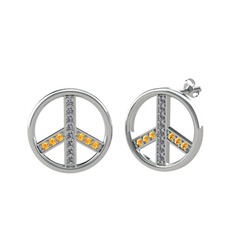 Barış Küpe - Pırlanta ve sitrin 18 ayar beyaz altın küpe (0.144 karat) #41pkgp