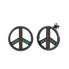 Barış Küpe - Dumanlı kuvars ve yeşil kuvars 925 ayar siyah rodyum kaplama gümüş küpe #4h98qz