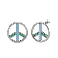 Barış Küpe - Akuamarin ve yeşil kuvars 18 ayar beyaz altın küpe #5vh7jr