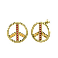 Garnet ve sitrin 14 ayar altın küpe