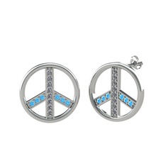 Pırlanta ve akuamarin 14 ayar beyaz altın küpe (0.144 karat)