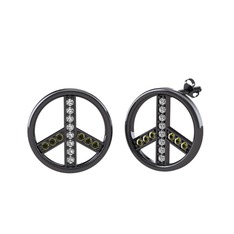 Barış Küpe - Swarovski ve peridot 925 ayar siyah rodyum kaplama gümüş küpe #8p4eub