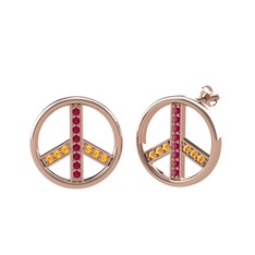 Rodolit garnet ve sitrin 8 ayar rose altın küpe