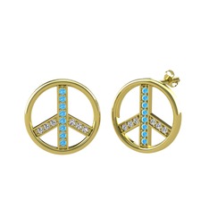 Akuamarin ve swarovski 18 ayar altın küpe