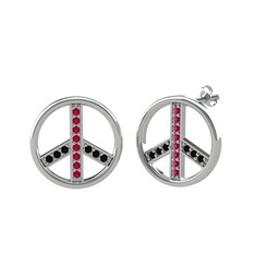 Rodolit garnet ve siyah zirkon 18 ayar beyaz altın küpe