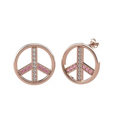 Barış Küpe - Beyaz zirkon ve pembe kuvars 14 ayar rose altın küpe #dpbj3n