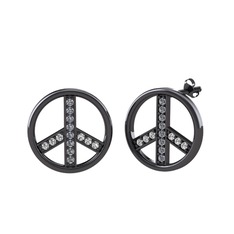 Barış Küpe - Pırlanta ve swarovski 925 ayar siyah rodyum kaplama gümüş küpe (0.144 karat) #dxukgp