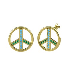 Akuamarin ve yeşil kuvars 925 ayar altın kaplama gümüş küpe